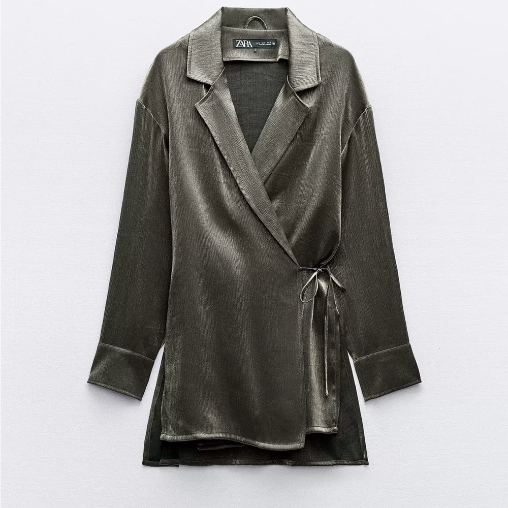 Zara wrinkle double breasted blazer/Khaki Satin Wrap Jacket and wide leg pants